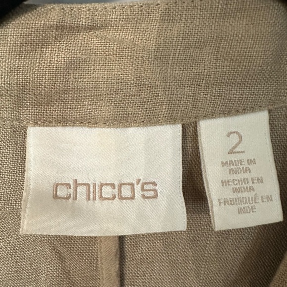 Chico’s Women’s Long Sleeve with Lace Tan Button Front Linen Jacket Sz 2, L GUC - Picture 4 of 8